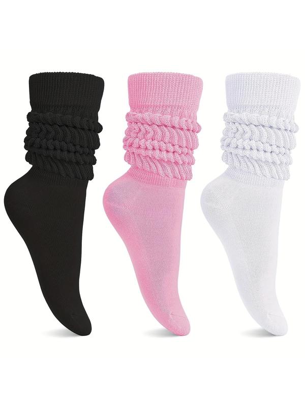 Women's Solid Athletic Slouch Socks, Fashion Scrunch Socks, 3 Pairs Sports Socks Pack,  Socks for Women, Gym Gear, Summer Baggy Socks