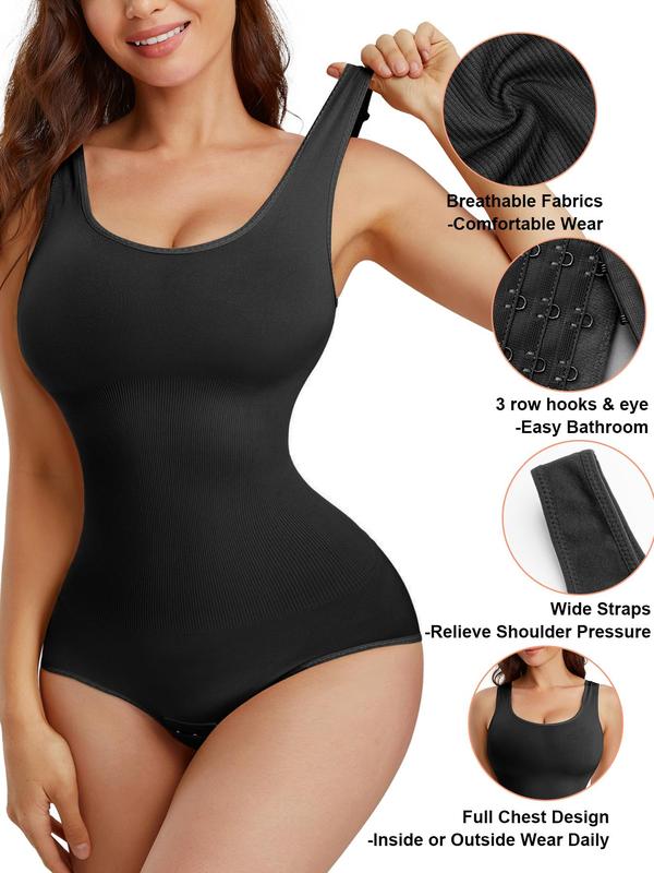 Women's Solid Tummy Control Shapewear Bodysuit with Open Crotch Design, Basic Comfortable Breathable Shaper, Ladies Shapewear for Daily Wear