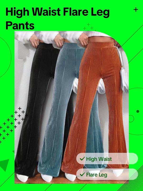 Women's Solid High Waist Flare Leg Pants, Casual Comfy Bell Bottom Trousers for Daily Wear, Ladies Bottoms for All Seasons, Fall Outfits, Fallfreshness