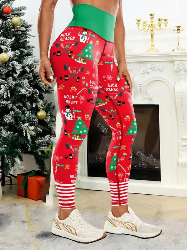 Women's Christmas Print High Waist Leggings, Casual Comfy Breathable Skinny Pants for Daily Wear, Ladies Bottoms for All Seasons