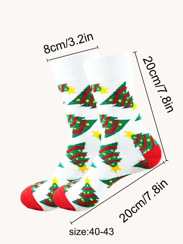 Random Women's Christmas Themed Print Crew Socks, Casual Comfortable Breathable Mid-calf Socks for Daily Wear, Women's Socks for All Seasons