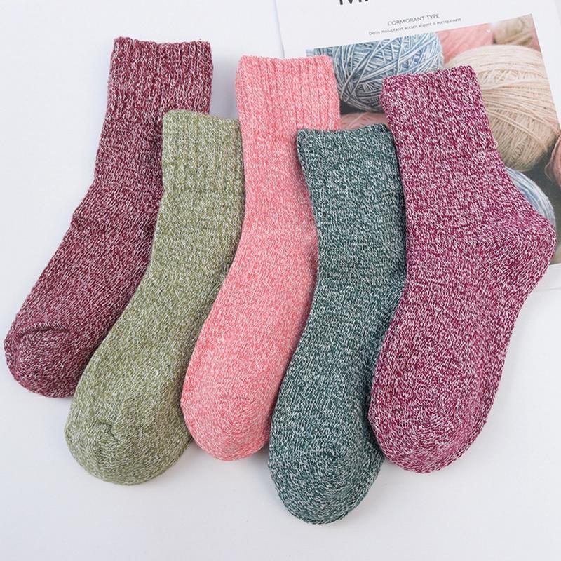 5 Pack Women's Assorted Solid & Patterned Warm Wool Knit Crew Socks Winter Cotton