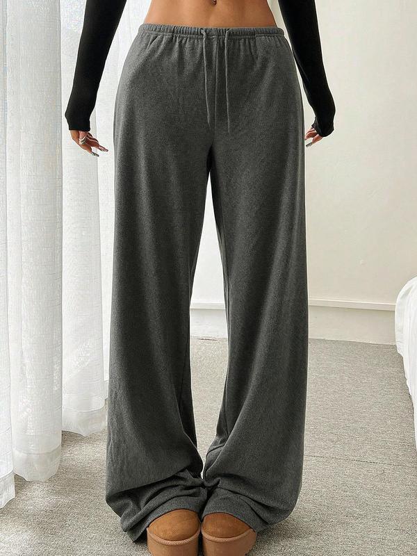 Women's Solid Color Drawstring Waist Wide Leg Pants, Casual Comfy Trousers for Daily Wear, Ladies Bottoms for All Seasons