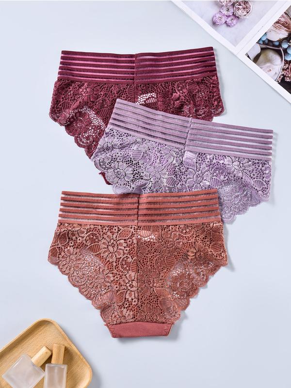 Women's Plain Floral Lace Scallop Trim Knicker, Casual Minimalist Basic Panties for Women, Breathable Comfortable High Waist Panty, Lady's Underwear for All Seasons, Bridal Womenswear