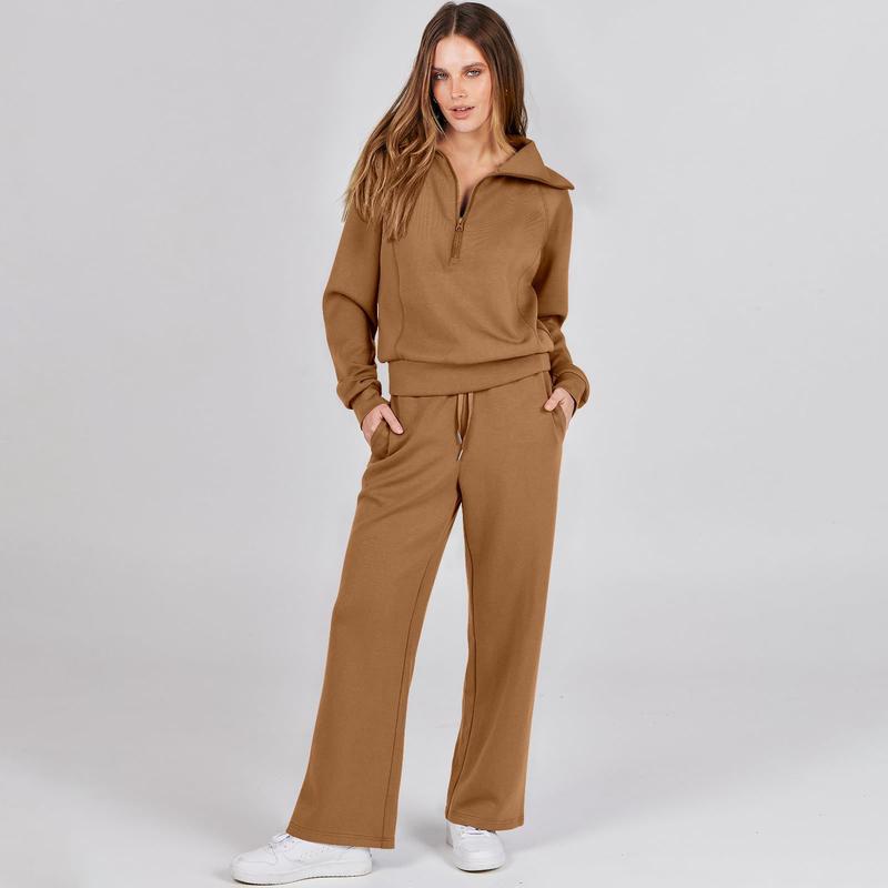 ANRABESS Women 2 Piece Outfits Sweatsuit Set 2024 Fall Oversized Half Zip Sweatshirt Wide Leg Sweatpant Lounge Set Tracksuit