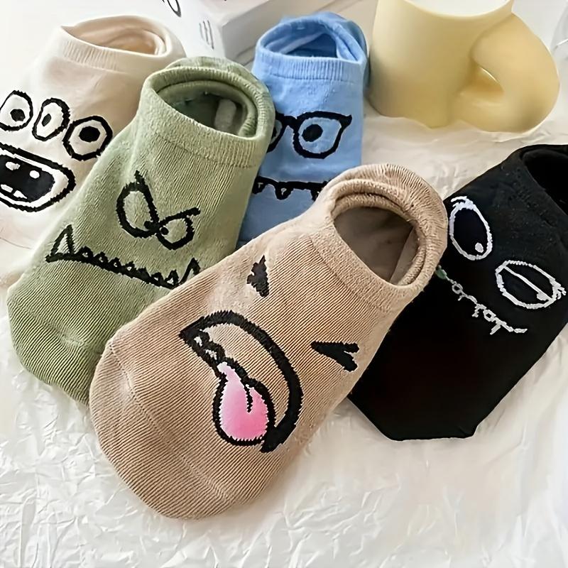 5 Pairs of Cartoon Print Low Cut Ankle Socks - Funny, Breathable, Women's Stockings and Socks for Everyday Wear