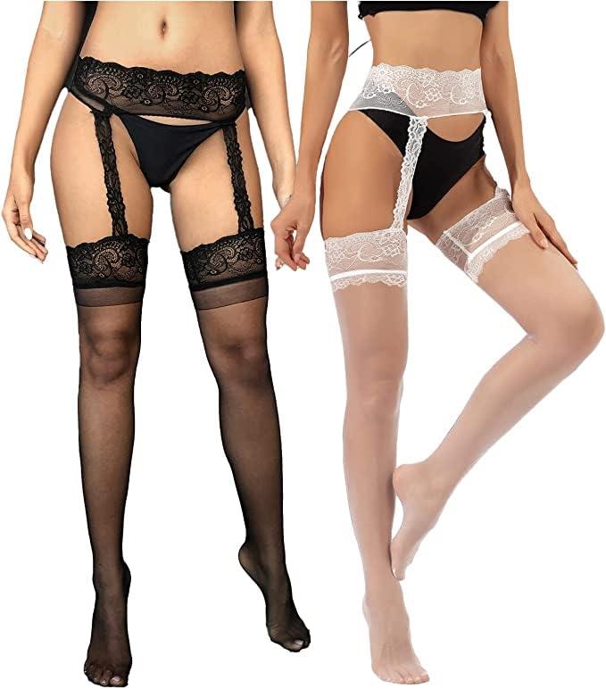 Women's garter pantyhose lace garter thigh high stockings sexy mesh tights shape leg curves