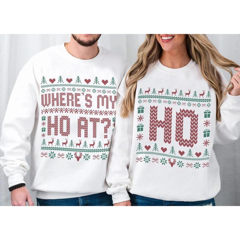 Where's My Ho At Matching Ugly Christmas Sweater, Funny Couples Christmas Sweatshirt, Humorous Couples Ugly Christmas, Couples Christmas Tee