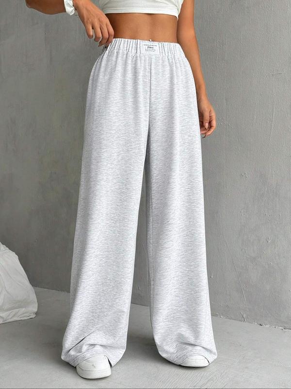 Women's Letter Patched Elastic Waist Wide Leg Sweatpants, Casual Comfy High Waist Trousers for Daily Wear, Ladies Bottoms for All Seasons