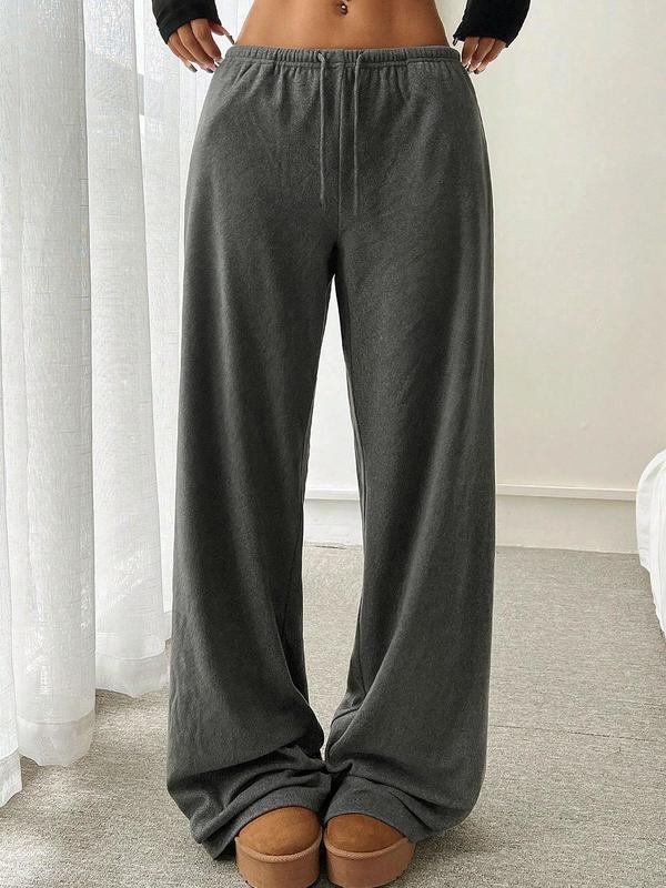 Women's Solid Color Drawstring Waist Wide Leg Pants, Casual Comfy Trousers for Daily Wear, Ladies Bottoms for All Seasons