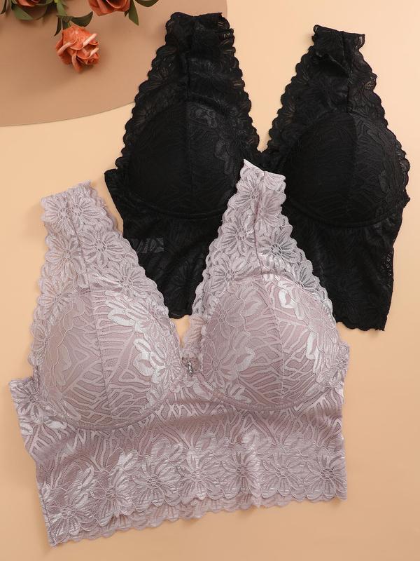 Women's Lace Wireless Bra, Chic Pendant Decor Push Up Lingerie Top, Softness Underwear for All Seasons