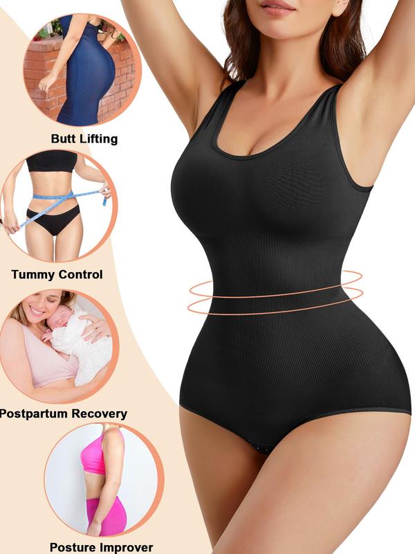 Women's Solid Tummy Control Shapewear Bodysuit with Open Crotch Design, Basic Comfortable Breathable Shaper, Ladies Shapewear for Daily Wear