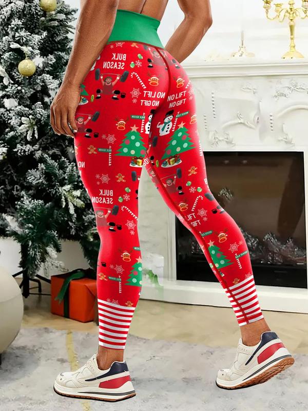 Women's Christmas Print High Waist Leggings, Casual Comfy Breathable Skinny Pants for Daily Wear, Ladies Bottoms for All Seasons