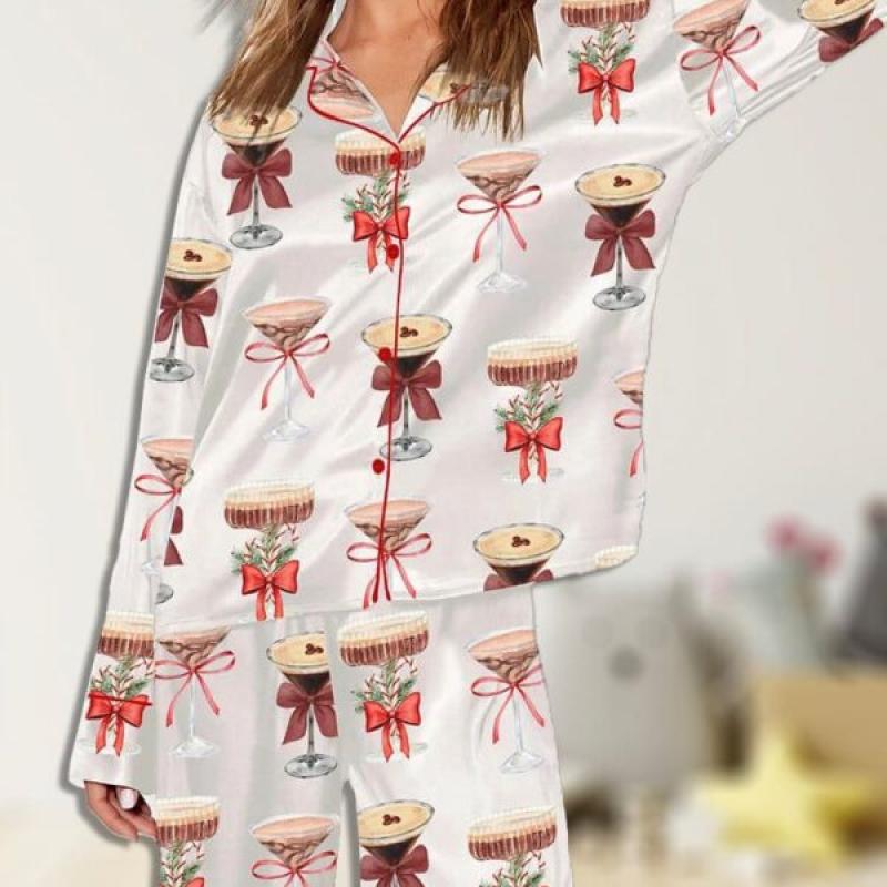 Women’s Espresso Martini Art Christmas Cotton Pajama Set