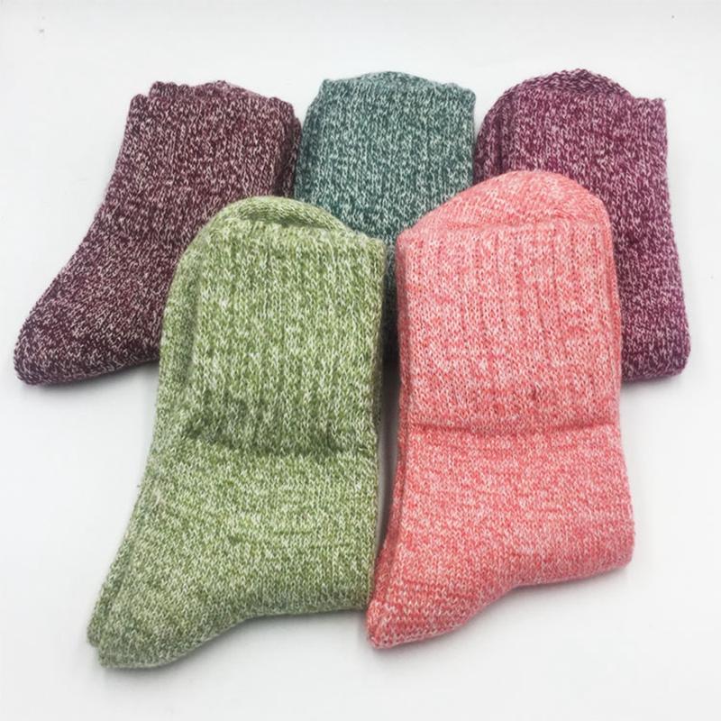 5 Pack Women's Assorted Solid & Patterned Warm Wool Knit Crew Socks Winter Cotton