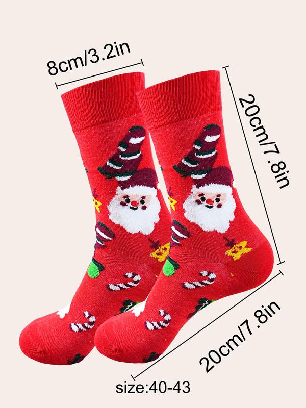 Random Women's Christmas Themed Print Crew Socks, Casual Comfortable Breathable Mid-calf Socks for Daily Wear, Women's Socks for All Seasons