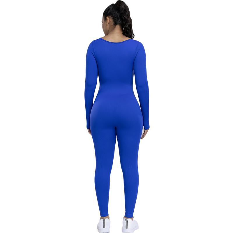 Kabuer Flattering Ribbed One-Piece Jumpsuit - High Waisted, Long Sleeved, Casual Fitness Bodysuit for Women Womenswear Comfort Crew Neck Knit winter sport clothes