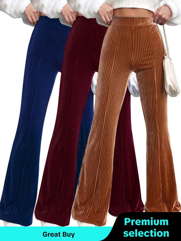 Women's Solid High Waist Flare Leg Pants, Casual Comfy Bell Bottom Trousers for Daily Wear, Ladies Bottoms for All Seasons, Fall Outfits, Fallfreshness