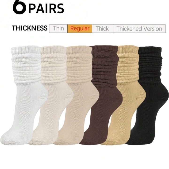 Women's Slouchy Crew Socks - 6 Pairs, Multi-Color, Thick, Soft and Comfortable, Moisture-Wicking, Fashion Daily Wear - Womenswear, Underwear Casual Everyday Fit Lady Basic