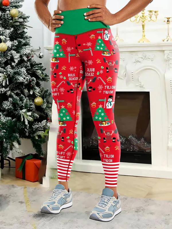 Women's Christmas Print High Waist Leggings, Casual Comfy Breathable Skinny Pants for Daily Wear, Ladies Bottoms for All Seasons