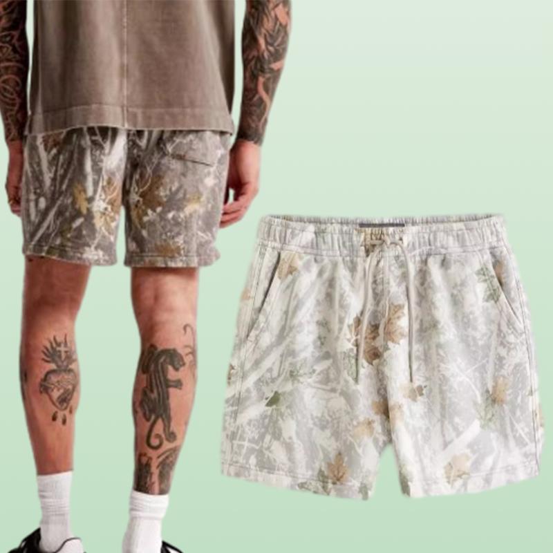 Women's Maple Leaf Summer Beach Shorts, Camouflage Casual Shorts Mesh Vintage Sweatpants Unisex, Thrifty Style Shorts for Beach Holiday Party