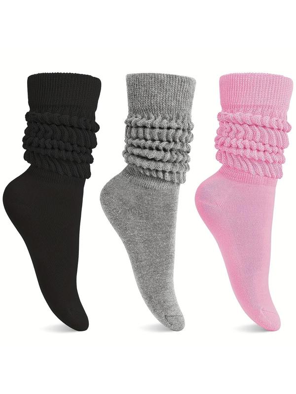 Women's Solid Athletic Slouch Socks, Fashion Scrunch Socks, 3 Pairs Sports Socks Pack,  Socks for Women, Gym Gear, Summer Baggy Socks