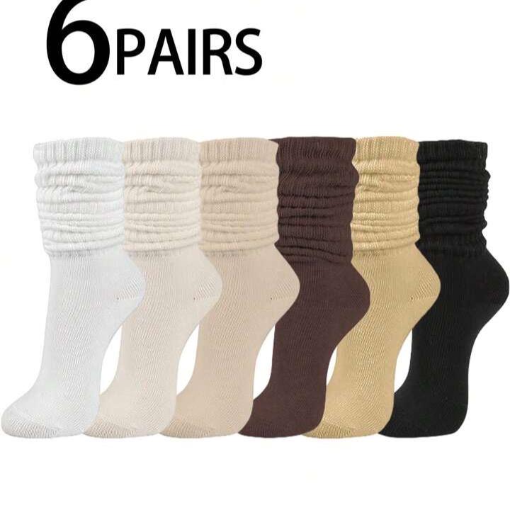 Women's Slouchy Crew Socks - 6 Pairs, Multi-Color, Thick, Soft and Comfortable, Moisture-Wicking, Fashion Daily Wear - Womenswear, Underwear Casual Everyday Fit Lady Basic