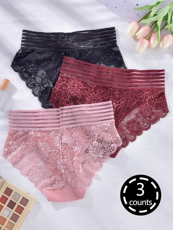 Women's Plain Floral Lace Scallop Trim Knicker, Casual Minimalist Basic Panties for Women, Breathable Comfortable High Waist Panty, Lady's Underwear for All Seasons, Bridal Womenswear