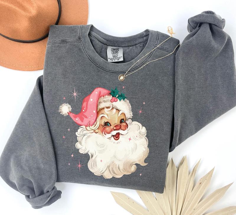 Comfort Colors Pink Santa Sweatshirt, Retro Christmas Sweatshirt, Vintage Santa Claus Shirt, Pink Christmas Sweater, Christmas Hoodie, Matching Family Gift