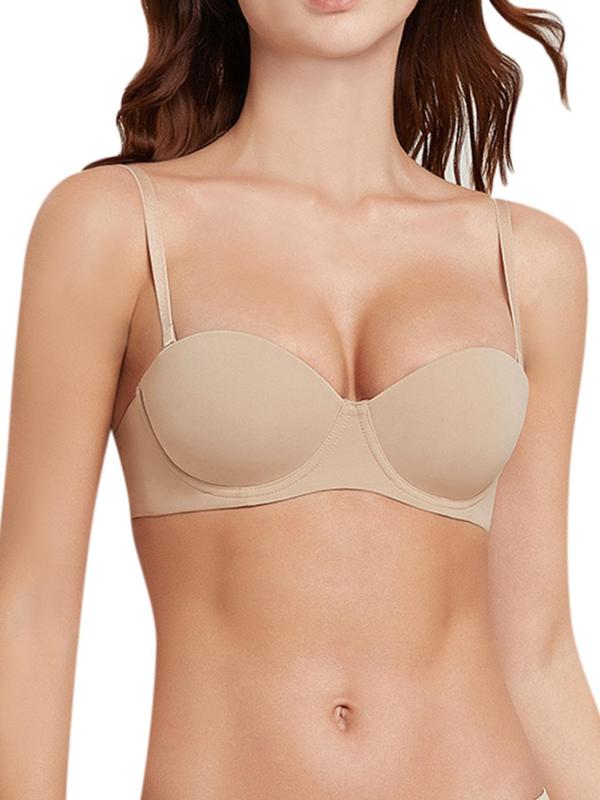 Women's Plain Adjustable Strap Push Up Bra, Solid Comfortable Breathable Underwire Bra, Lingerie for All Seasons