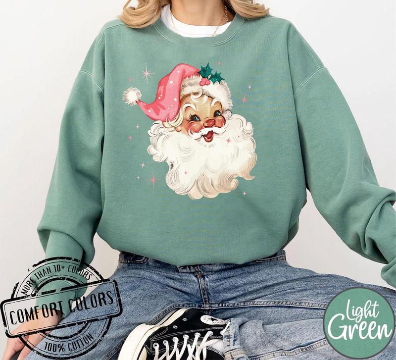 Comfort Colors Pink Santa Sweatshirt, Retro Christmas Sweatshirt, Vintage Santa Claus Shirt, Pink Christmas Sweater, Christmas Hoodie, Matching Family Gift