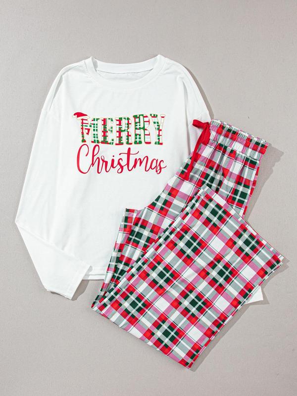 Two-piece Set Women's Christmas Print Drop Shoulder Lounge Set, Casual Comfy  Long Sleeve Top & Elastic Waist Pants, Women's Sleepwear for Fall & Winter