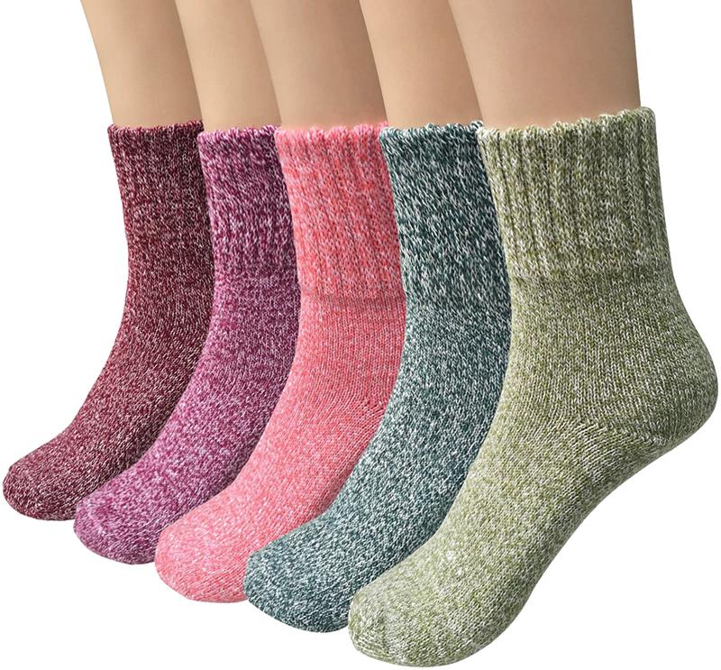 5 Pack Women's Assorted Solid & Patterned Warm Wool Knit Crew Socks Winter Cotton