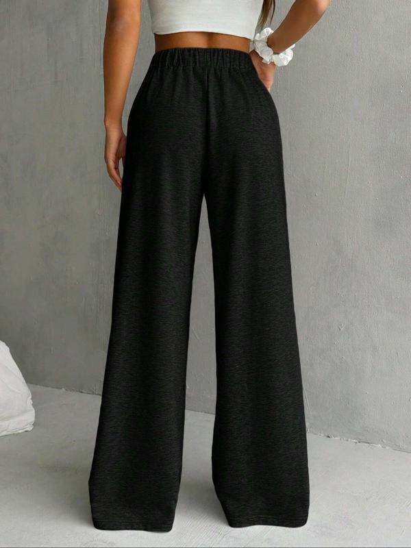 Women's Letter Patched Elastic Waist Wide Leg Sweatpants, Casual Comfy High Waist Trousers for Daily Wear, Ladies Bottoms for All Seasons