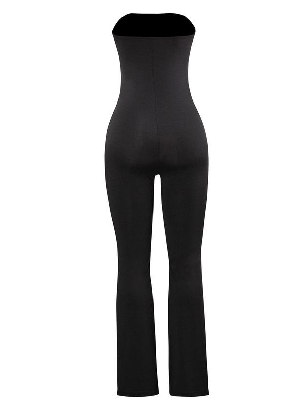 Women's Solid Backless Flare Leg Jumpsuit, Casual Strapless Skinny Jumpsuit for Summer, Lady's Clothes for Daily Wear, Womenswear