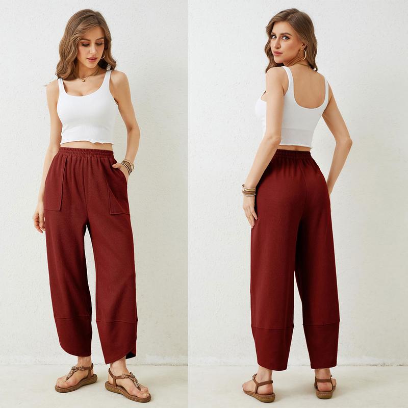 Naeduo Womens Baggy Wide Leg Pants Casual Elastic Waisted Palazzo Harem Pants with Pockets