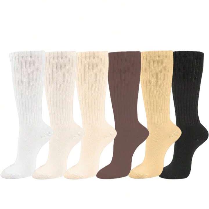 Women's Slouchy Crew Socks - 6 Pairs, Multi-Color, Thick, Soft and Comfortable, Moisture-Wicking, Fashion Daily Wear - Womenswear, Underwear Casual Everyday Fit Lady Basic