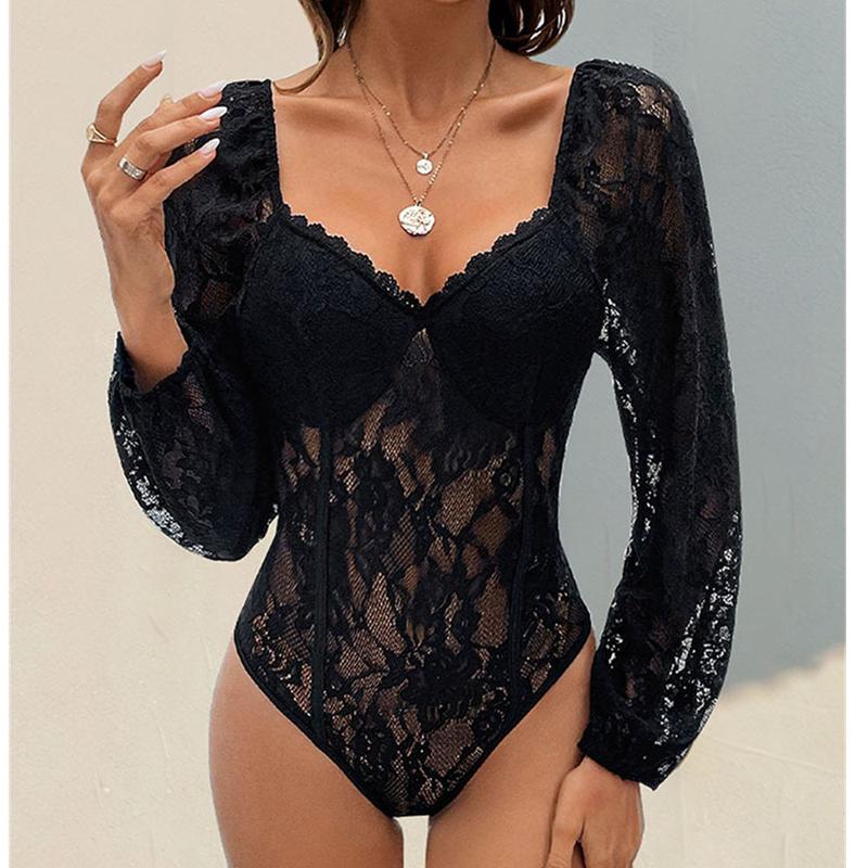 Women's Lace Long Sleeve V Neck Bodysuit