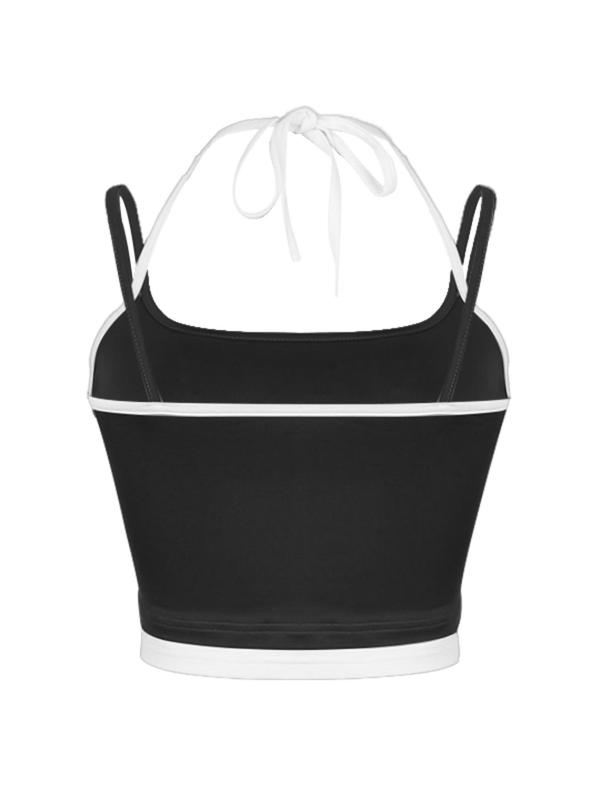 Women's 2 in 1 Colorblock Halter Neck Crop Top, Casual Tie Backless Camisole, Lady Summer Tops, Women's Clothes for Daily Wear, Downtown Girl Clothes