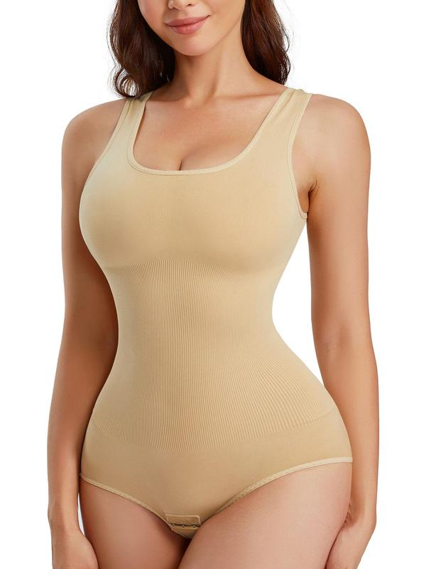 Women's Solid Tummy Control Shapewear Bodysuit with Open Crotch Design, Basic Comfortable Breathable Shaper, Ladies Shapewear for Daily Wear