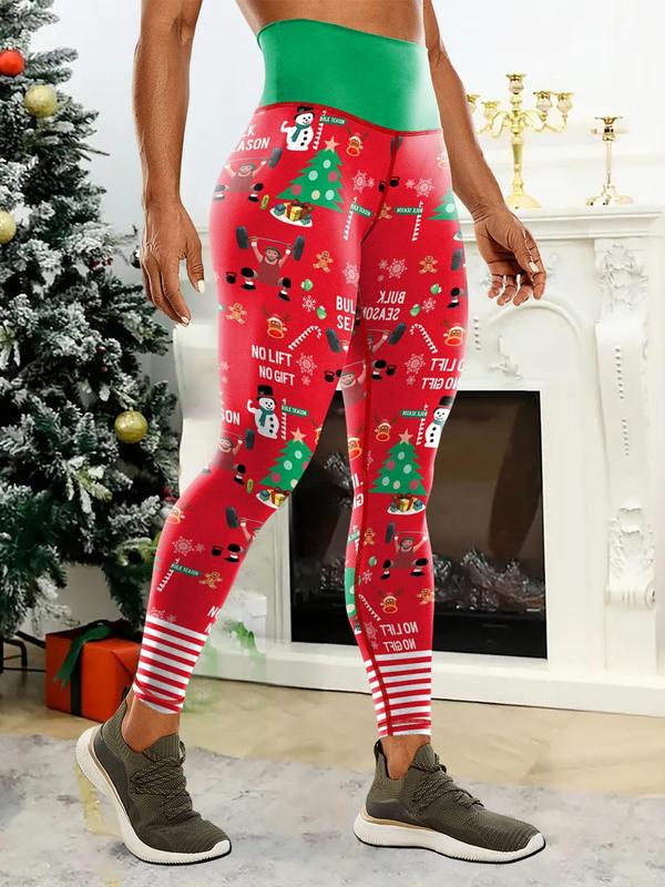 Women's Christmas Print High Waist Leggings, Casual Comfy Breathable Skinny Pants for Daily Wear, Ladies Bottoms for All Seasons