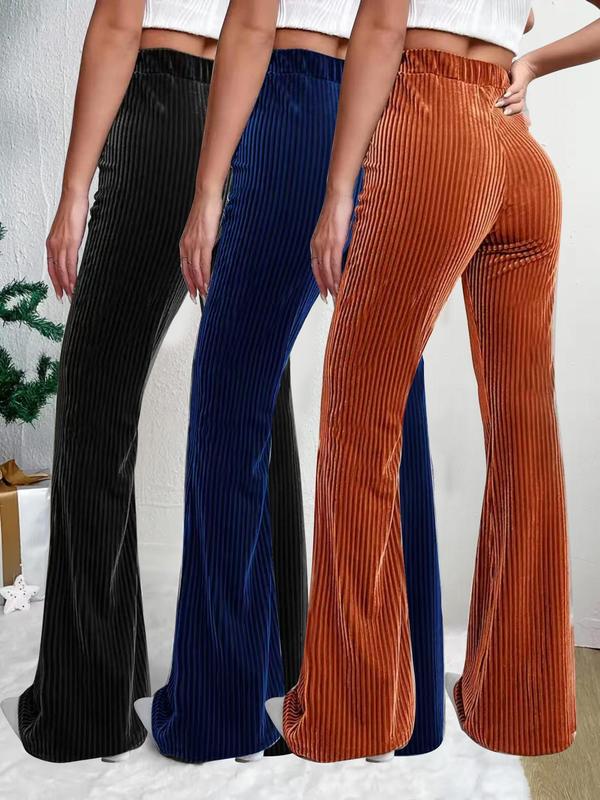 Women's Solid High Waist Flare Leg Pants, Casual Comfy Bell Bottom Trousers for Daily Wear, Ladies Bottoms for All Seasons, Fall Outfits, Fallfreshness