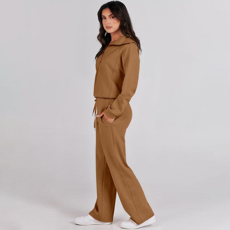 ANRABESS Women 2 Piece Outfits Sweatsuit Set 2024 Fall Oversized Half Zip Sweatshirt Wide Leg Sweatpant Lounge Set Tracksuit