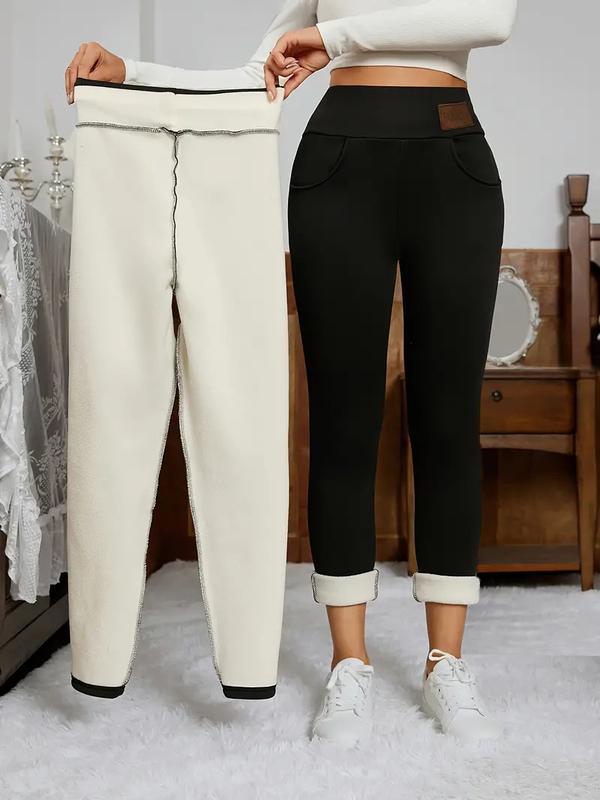 4 Pcs Full-Length High-Waisted Women's Fleece-Lined Leggings, Slim Fit, Warm, Sports Style Athletic Casual Pants for Fall & Winter