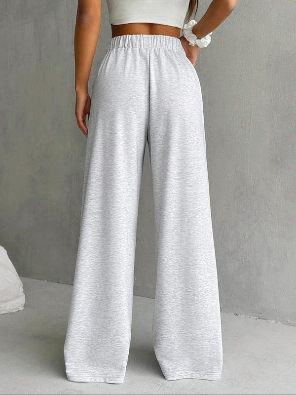 Women's Letter Patched Elastic Waist Wide Leg Sweatpants, Casual Comfy High Waist Trousers for Daily Wear, Ladies Bottoms for All Seasons