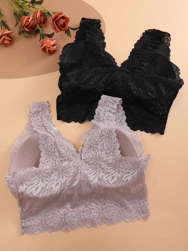 Women's Lace Wireless Bra, Chic Pendant Decor Push Up Lingerie Top, Softness Underwear for All Seasons