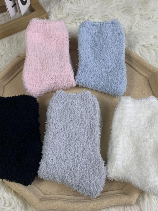 Women's Solid Matching Fuzzy Socks, Casual Comfy Coral Fleece Crew Socks, Winter Warm Socks for Women & Girls, Cute Socks for Gift, Fall Wear, Fallfreshness