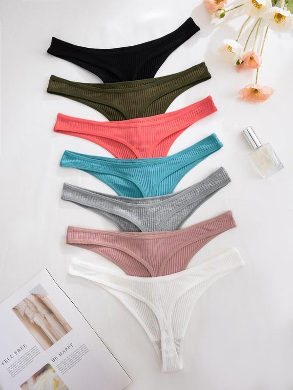 Women's Solid Drop Waist Thong, Casual Comfy Breathable Panties for Daily Wear, Back To School Wear, Summer Wear 2024, Lady Knickers for All Seasons, Fall Wear, Fallfreshness, Fall Essentials Wear Para Brunch