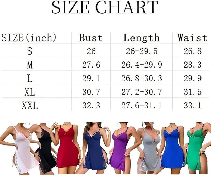 Women's Lingerie Lace Trim Slit Nightgown Lace Trim Side Sleep Dress Slit Bowknot Decor Sleep Modal Cami Spaghetti Dress