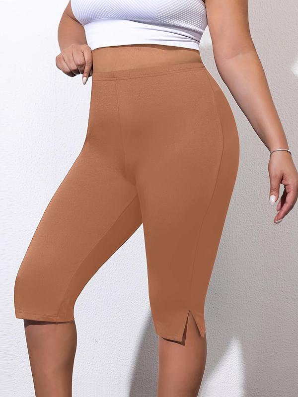  Spring Solid Split Hem High Waist Skinny Knee Length Shorts, Summer Clothes Women, Casual Comfy Breathable Stretchy Seamless Leggings, Back to School Outfits, Summer Female Shorts, Shorts for Lady, Women's Bottoms for Daily Wear